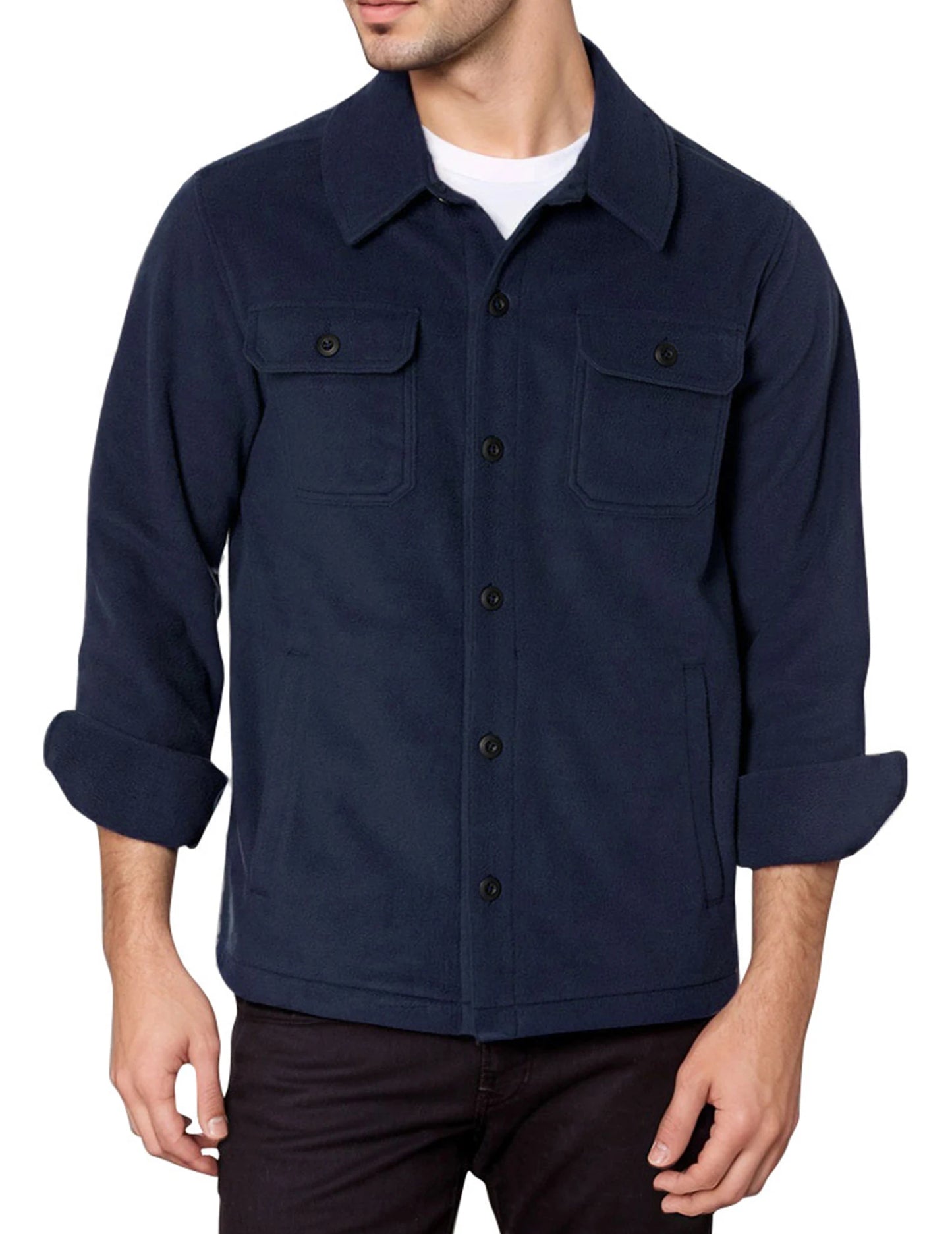 Men's Sherpa Fleece Jacket Button Down Coat Winter Warm Hiking Fishing Outdoor Coat Casual Long Sleeve Lapel Outwear