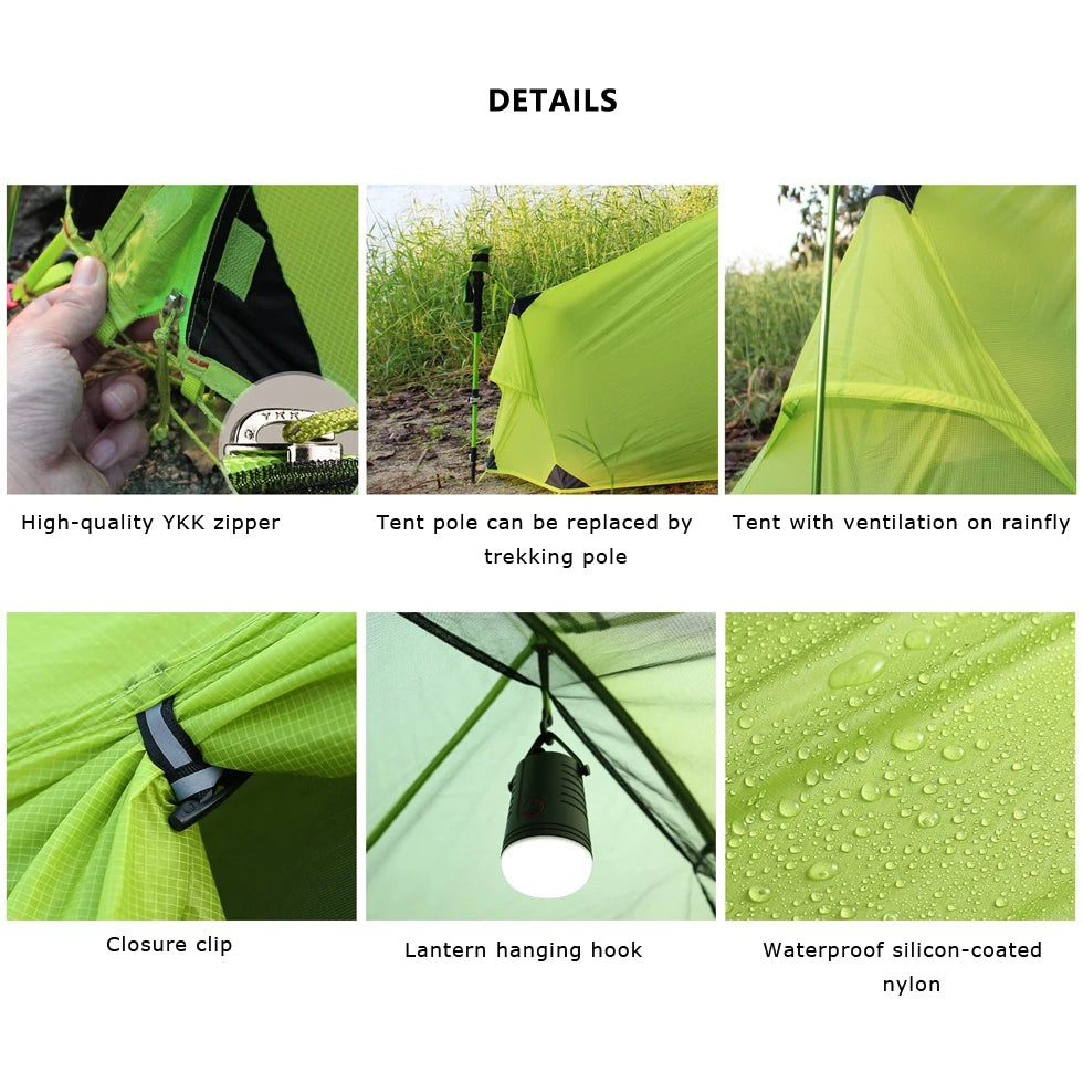 15D Double Layer One Men Single Person Tunnel Backpacking Tent 3 Season For Camping Hiking Travelling Ultralight Silicone Coated