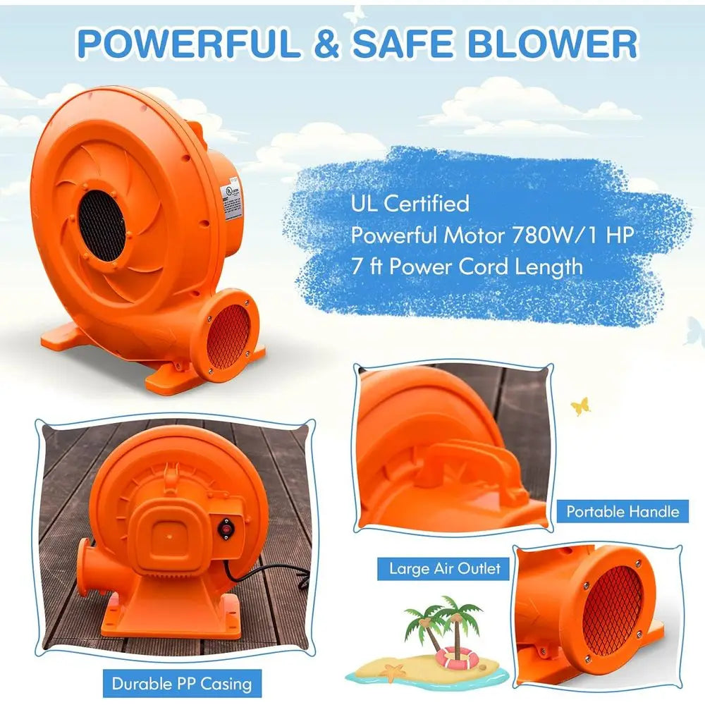 Iatable Water Slides, Kids Jumping Bounce House w/Long Slides, Climbing Wall & Large Splash Pool, Water Cannons & Hose