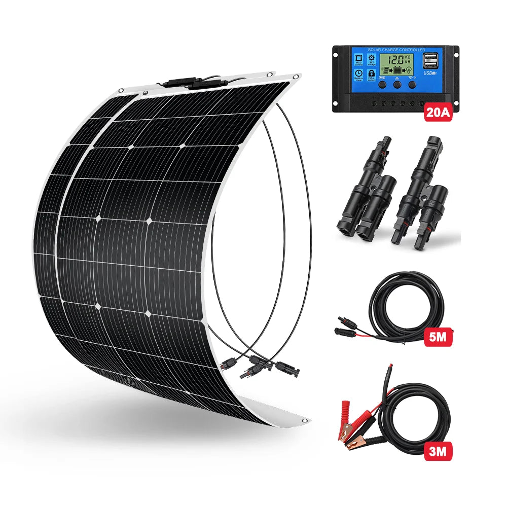 DOKIO 100Wset 200Wset 400Wset 18V flexible solar panel waterproof monocrystalline camping 12V battery charging