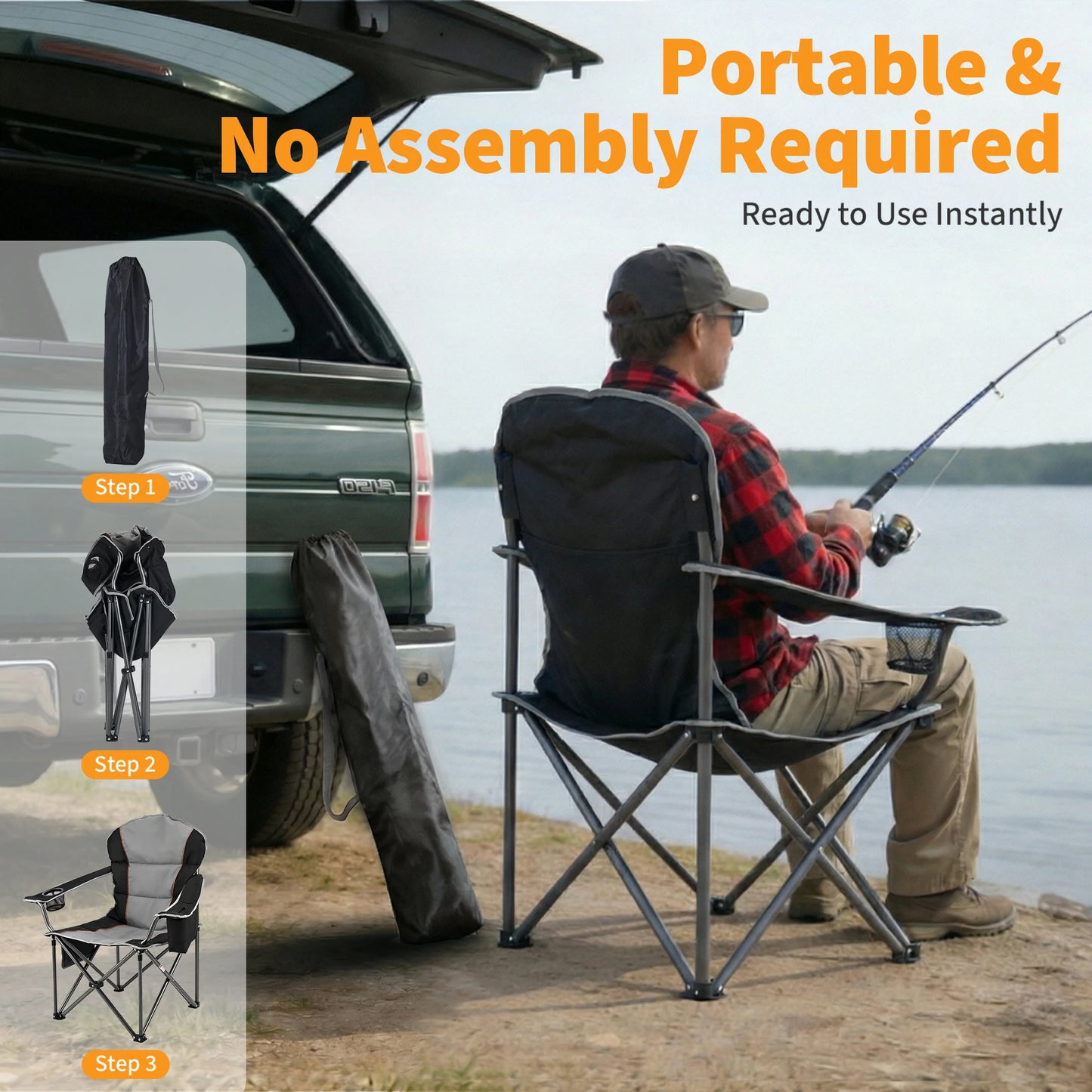 MCQ Outdoor Folding Camping Chairs Collapsible Padded with Cup Holder Cooler Bag Heavy Duty Portable Camping Chair for Garden