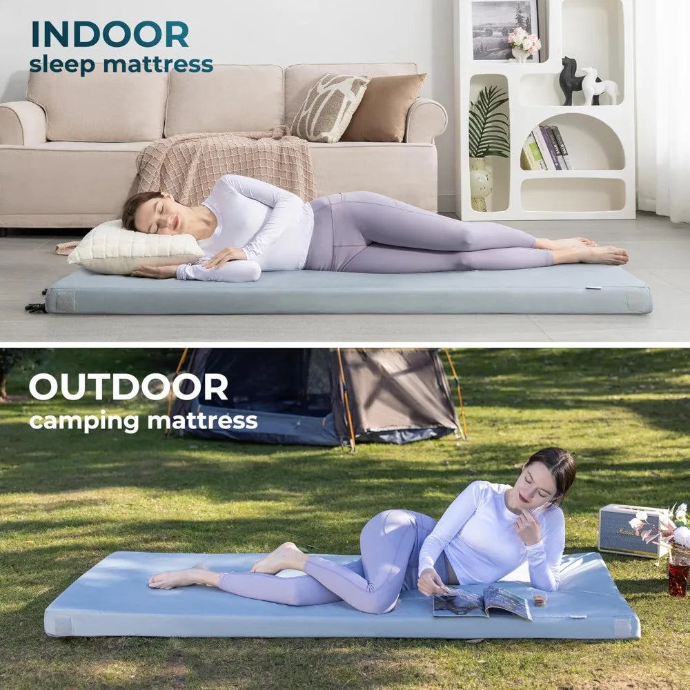 kingfun memory foam camping sleeping pad, certipur-us camping mattress waterproof roll up mattress guest bed, thick floor sleepi