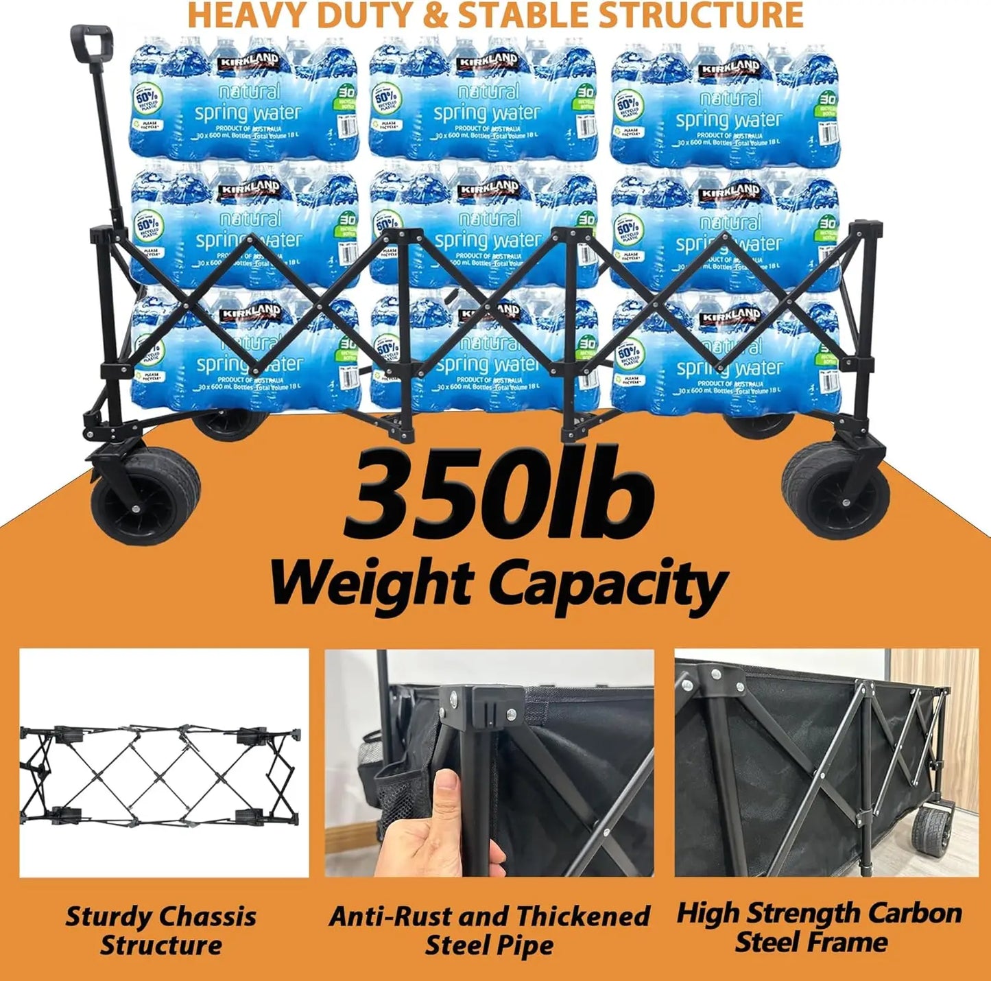 220L Collapsible Foldable Wagon with 350lbs Weight Capacity, Beach Wagon with All-Terrain Wheels & Drink Holders, Heavy Duty Fol