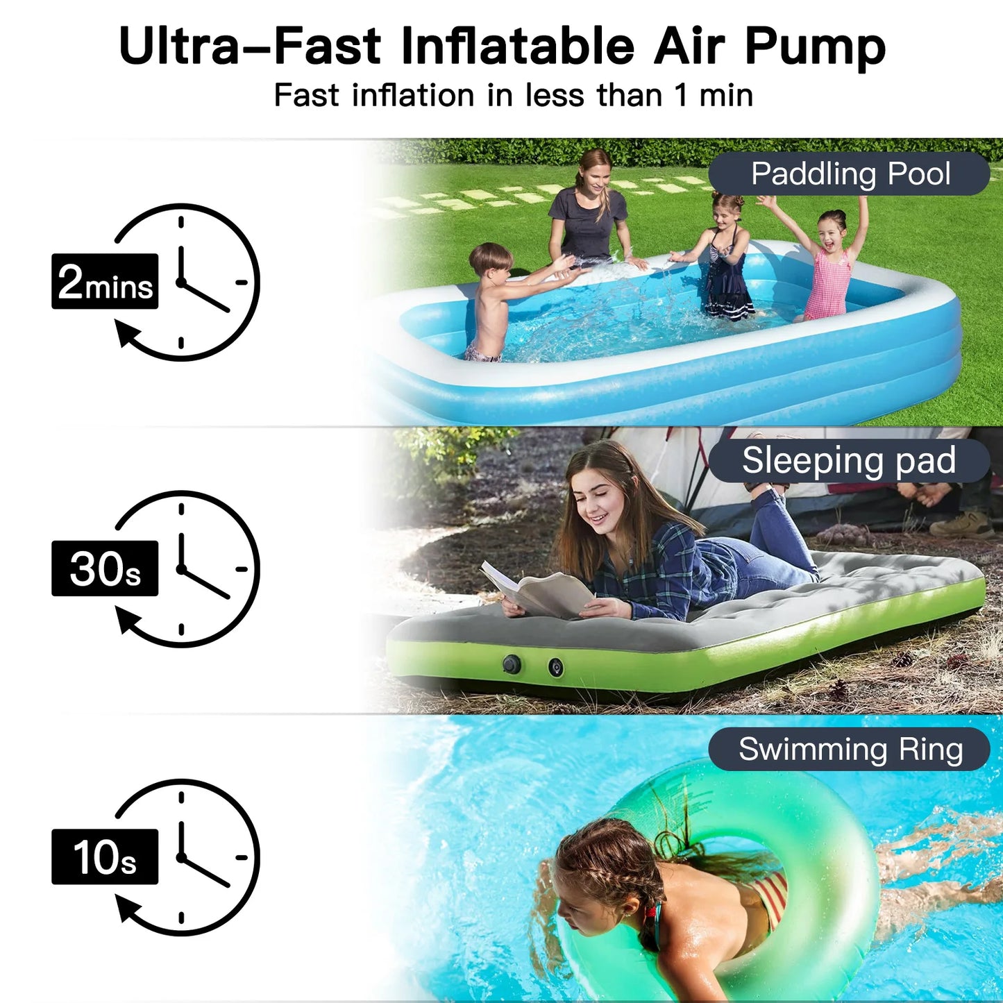 Portable Air Pump for Inflatables, Ultra-Mini Air Pump with Camping Light, USB Rechargeable Air Pump with Magnetic Design, White