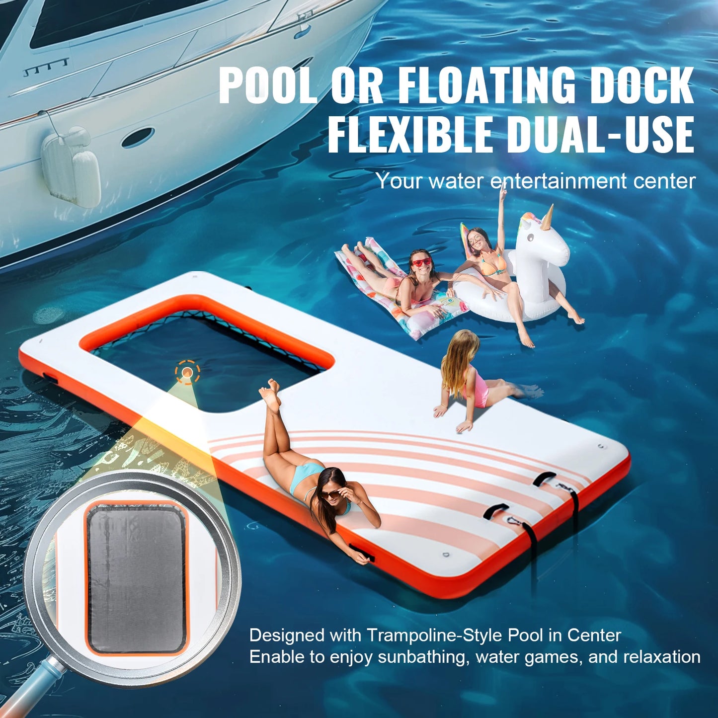 SucceBuy Inflatable Floating Dock Inflatable Dock Platform Non-Slip Water Floating Dock Mat with Portable Carrying Bag
