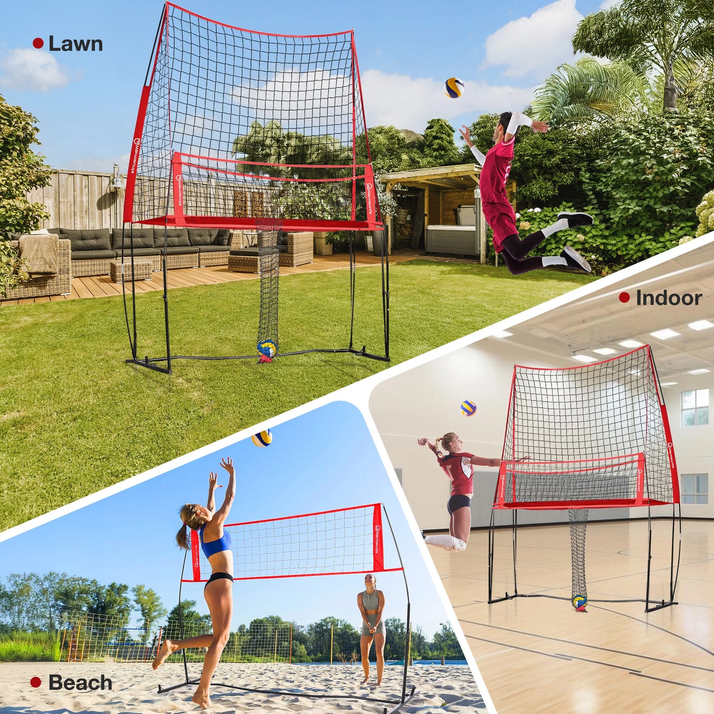 Volleyball Training Equipment, Volleyball Practice Net Station with Ball Catcher Height Adjustable Volleyball Training Net