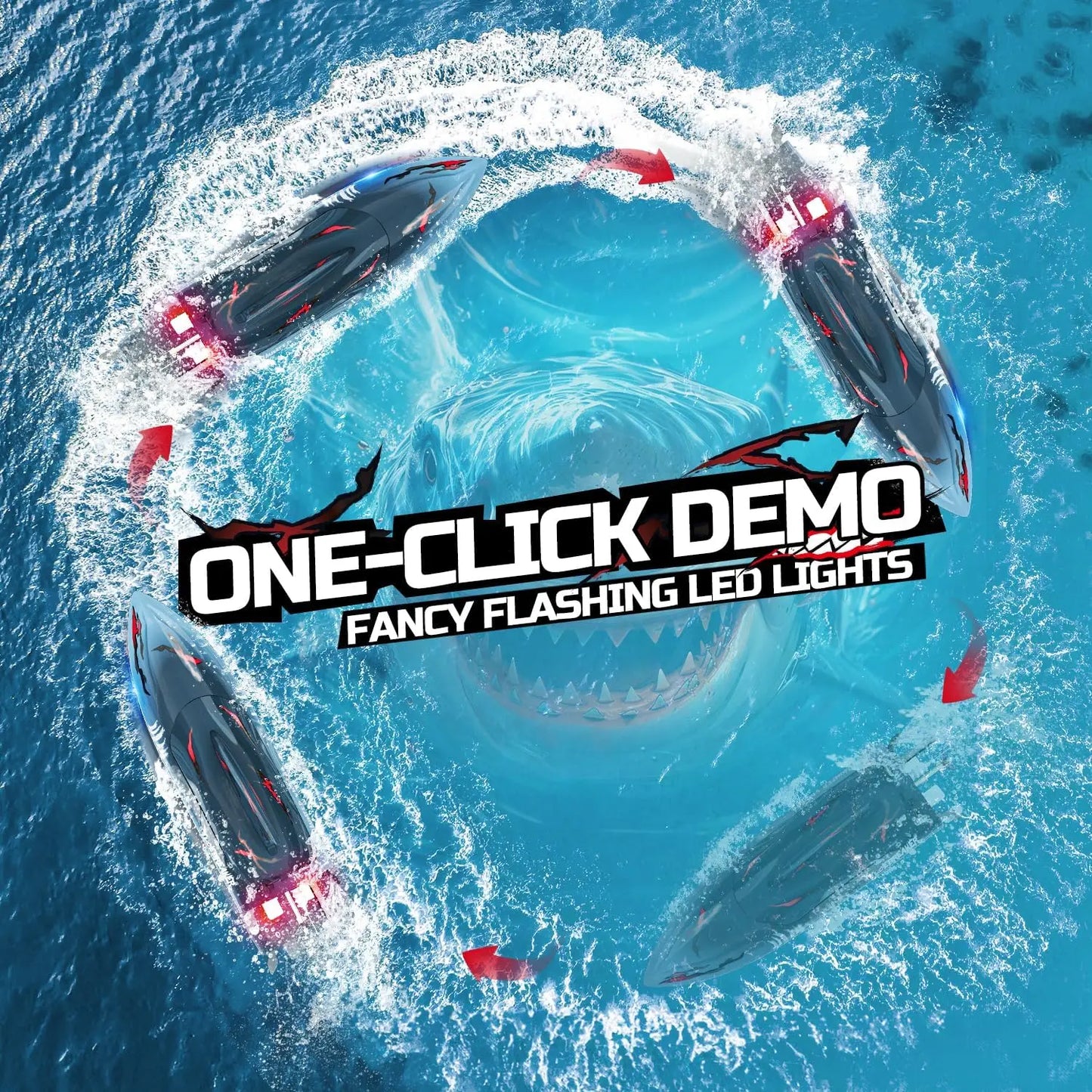 DEERC RC Shark Boat DE 2104 SHARK 48+ km/h, 3S Speed, Self-Rising, 2.4 GHz, LED Lights, Summer Gift.