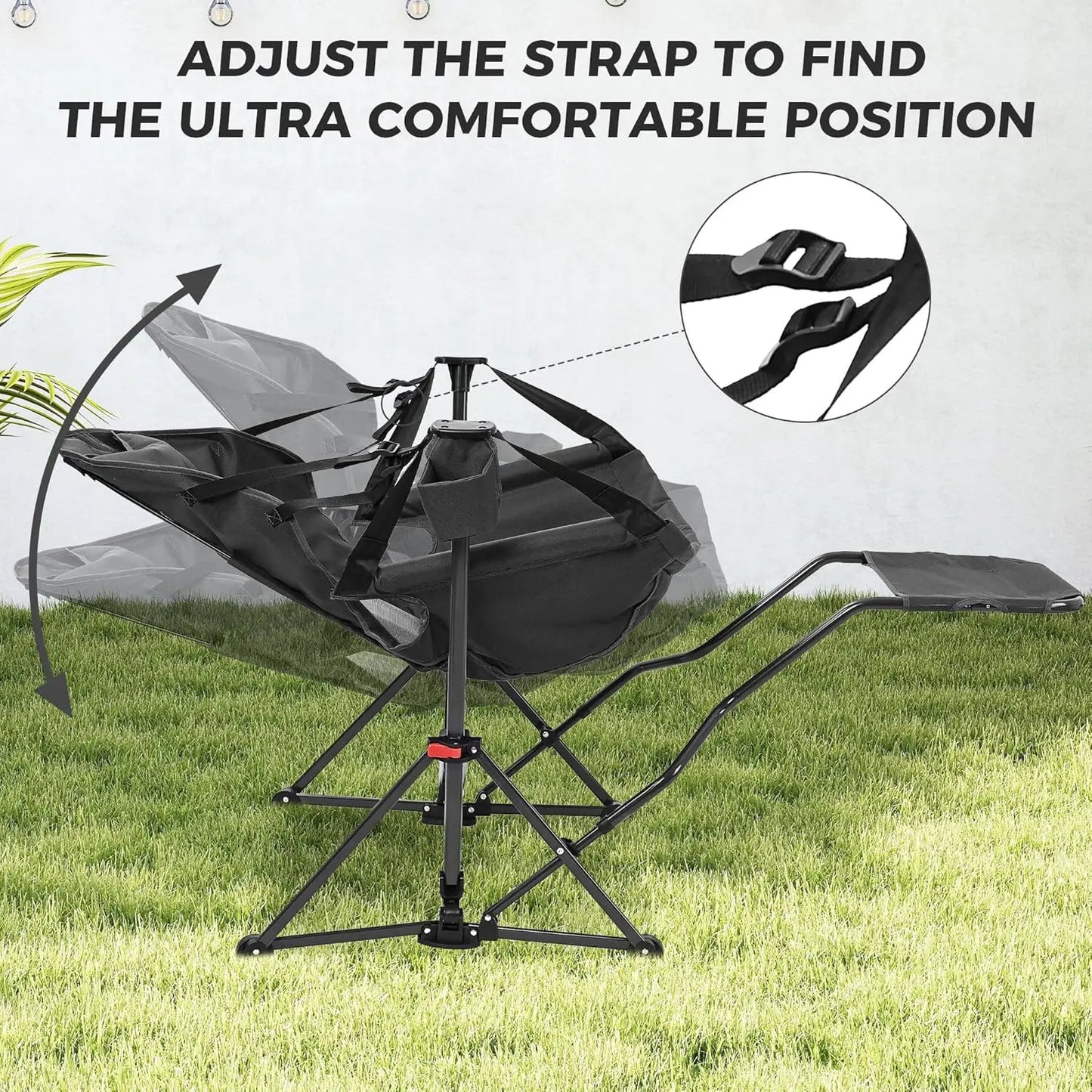 Foldable Hammock Chair with Footrest, Portable Rocking Camping Chair for Adults, Outdoor Patio Poolside Comfort