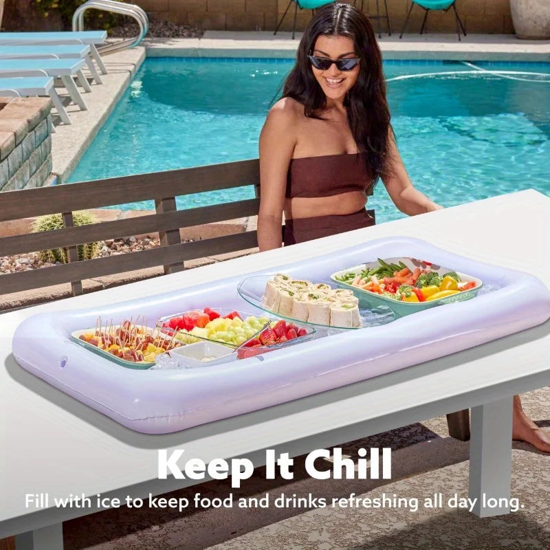 JOYFY 3 Pack Inflatable Serving Bars Cooler Ice Buffet Salad Serving Trays Food Drink Holder for Summer Picnic Beach Pool Party