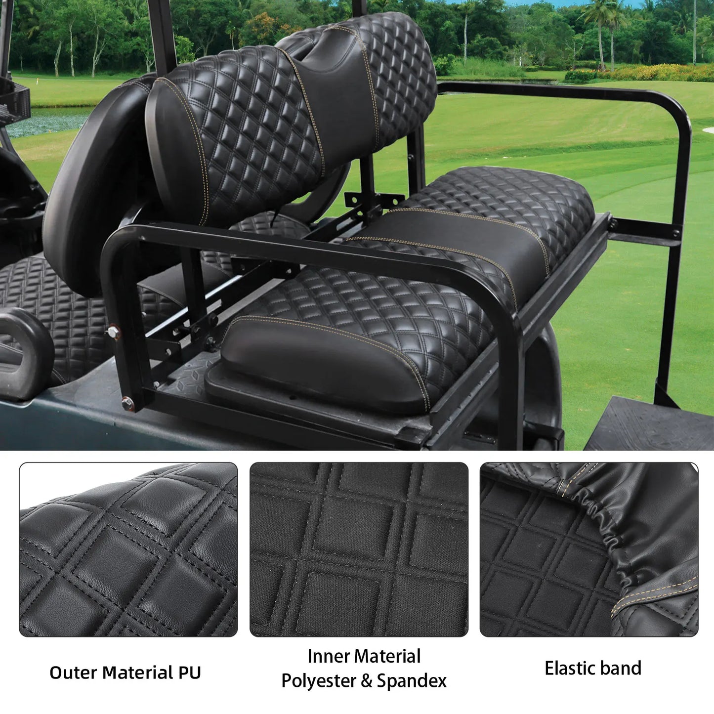 Roykaw Golf Cart Seat Covers Kit for Aftermarket Rear Seat, for Common Seat Cushion, Marine Grade Vinyl Material/Easy to Clean