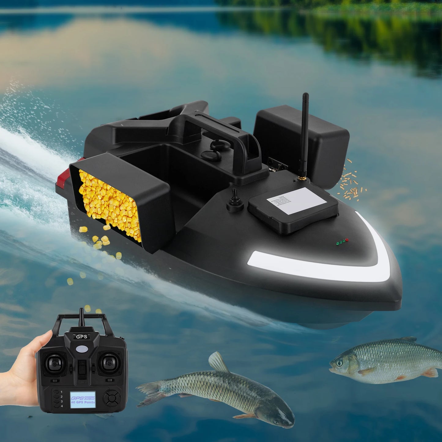 Rechargeable Fishing Bait Boat 500m Remote Control GPS Bait Boat Fish Finder with 1 Charger 2kg Load