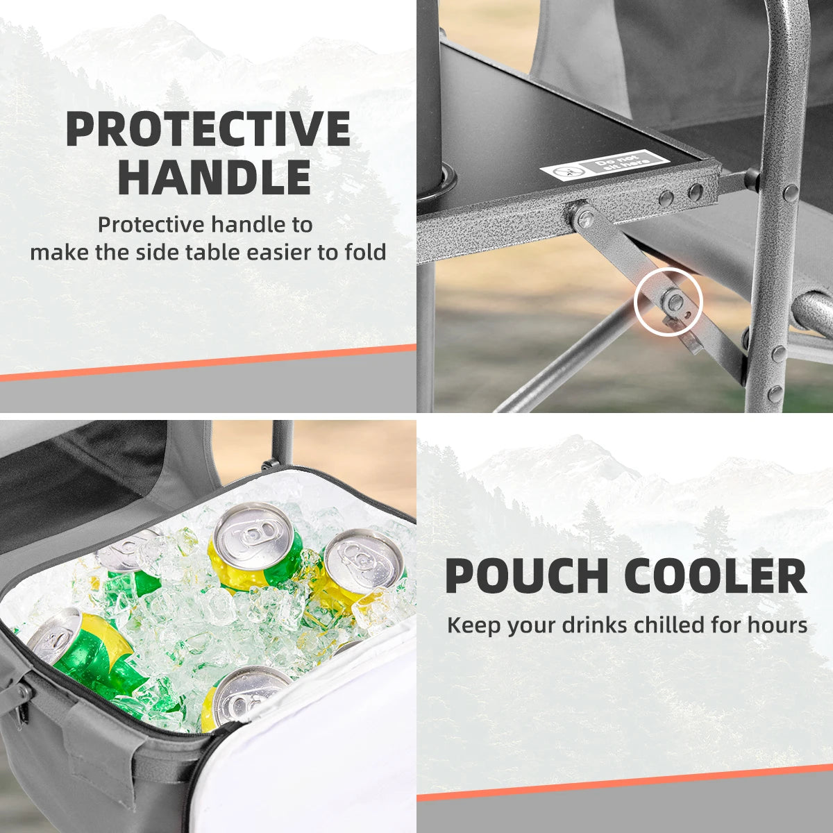 Tisetrail Director Camping Chair with Cooler Bag Camping Directors Chair with Foldable Side Tray Outdoor Lawn Chair Gray&Black