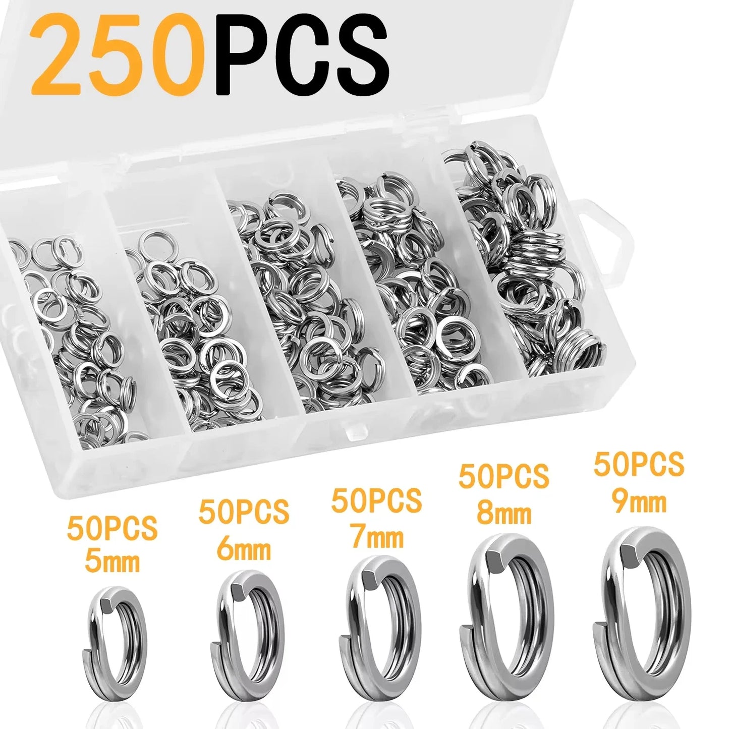 Fishing Stainless Steel Split Rings 5 Sizes High Strength Large tensile Force Fishing Loop Fishing Lure Connector 200/250PCS