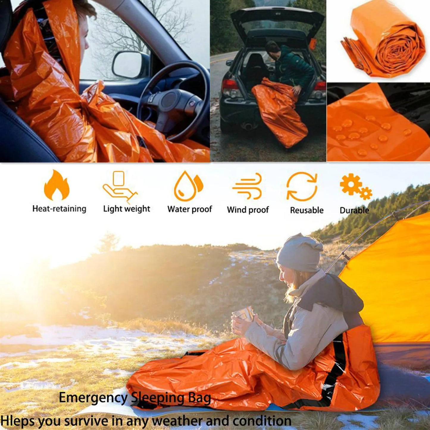 Emergency Sleeping Bag, Mylar Emergency Blanket, Waterproof Lightweight Survival Shelter Blanket