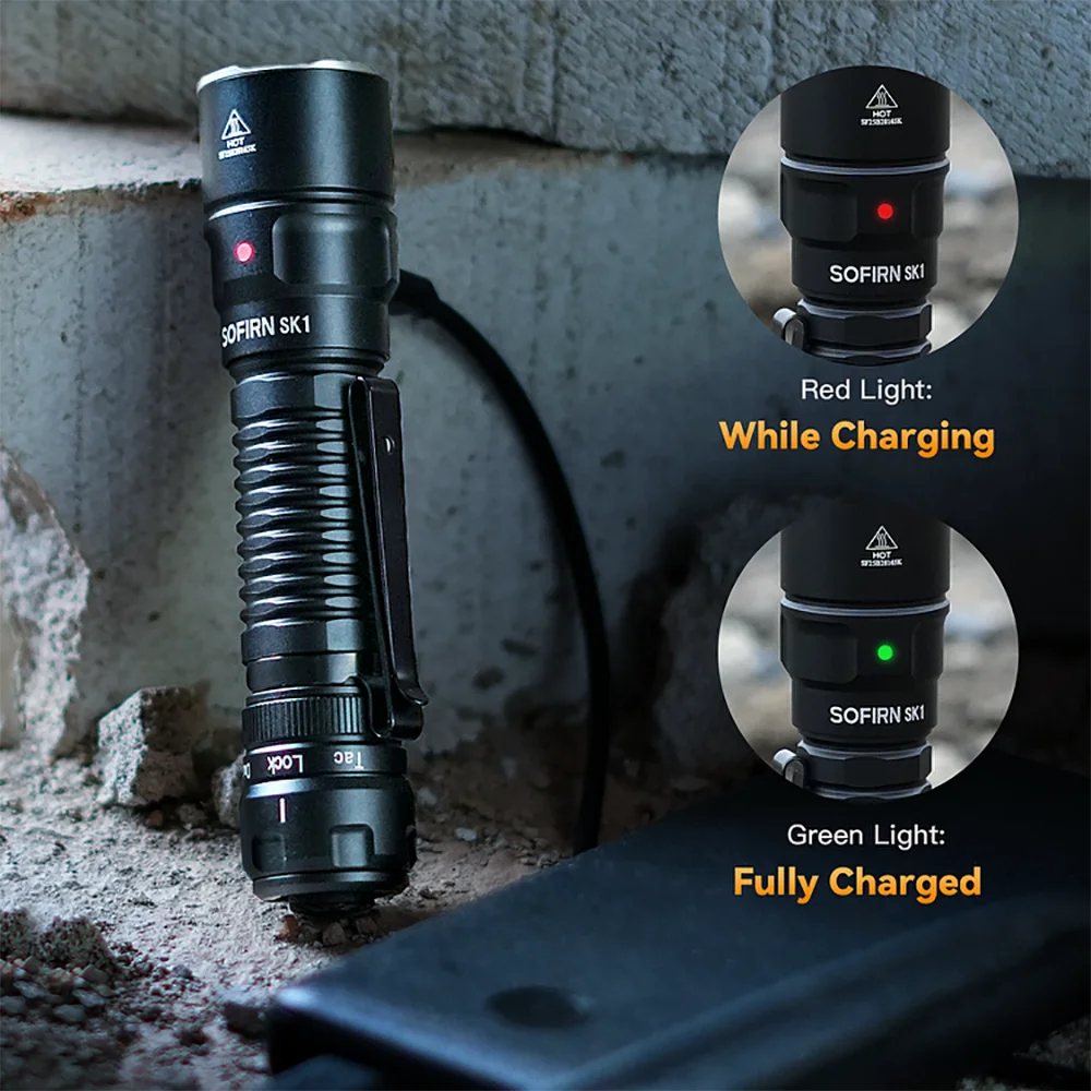 Sofirn SK1 SFT25R LED Tactical Flashlight 18650 Rechargeable 1300LM Powerful Torch With Rotary Switch