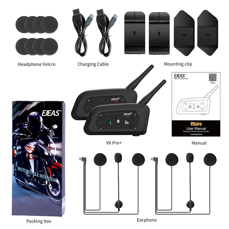 EJEAS Only Official Oversea Store V6PRO+ Motorcycle Intercom Helmet Bluetooth5.1 Headset 6 Riders 800m Communicator Waterproof