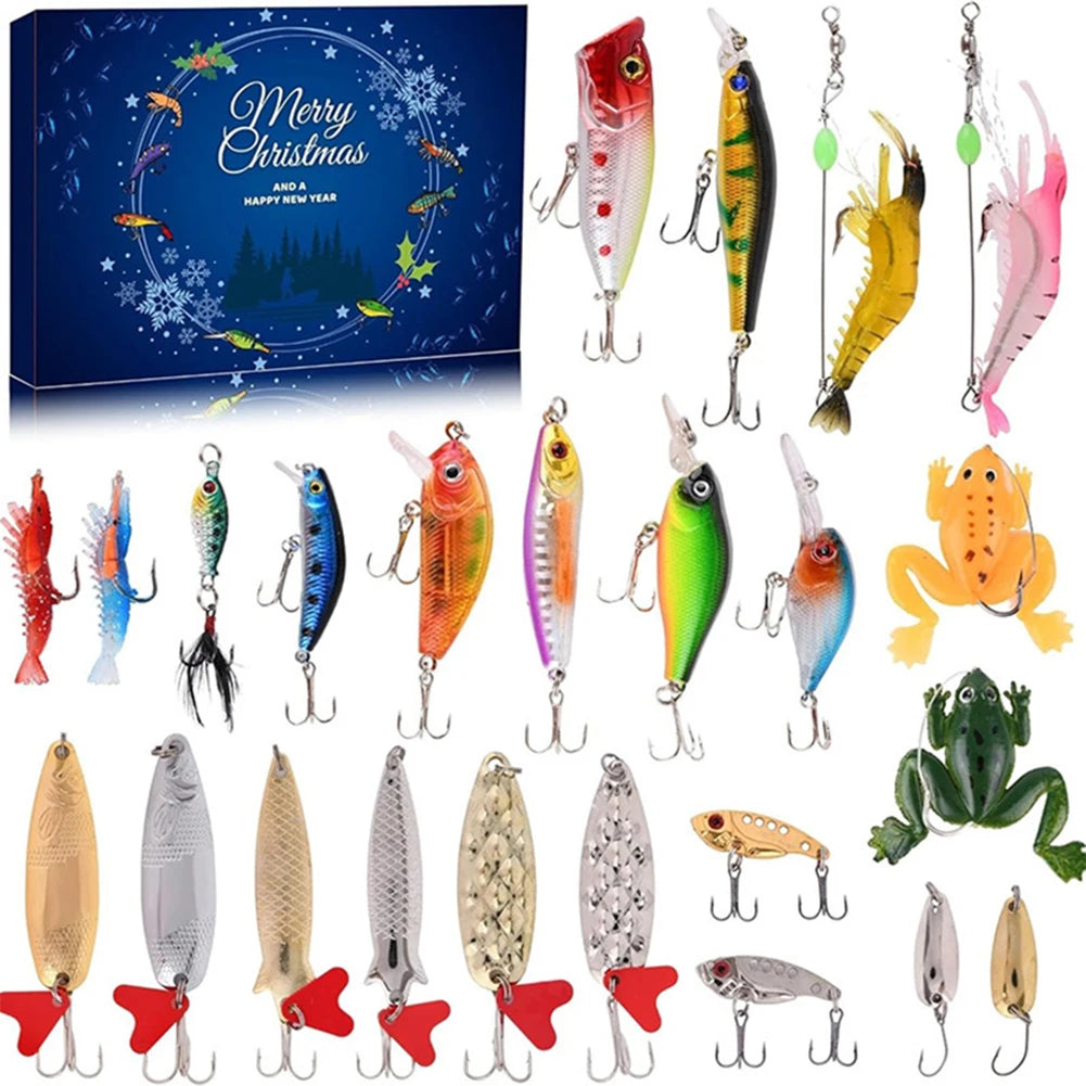 Christmas Fishing Lures Advent Calendar Box 24 Days Creative Fishing Tackle Calendar Box Xmas Surprise Gift for Fisher