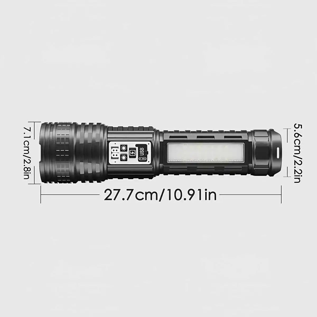 Bright Flashlight-Long Range Torch, Outdoor Portable LED Flashlight with Side Light LCD Display for Camping, Hiking, Adventures