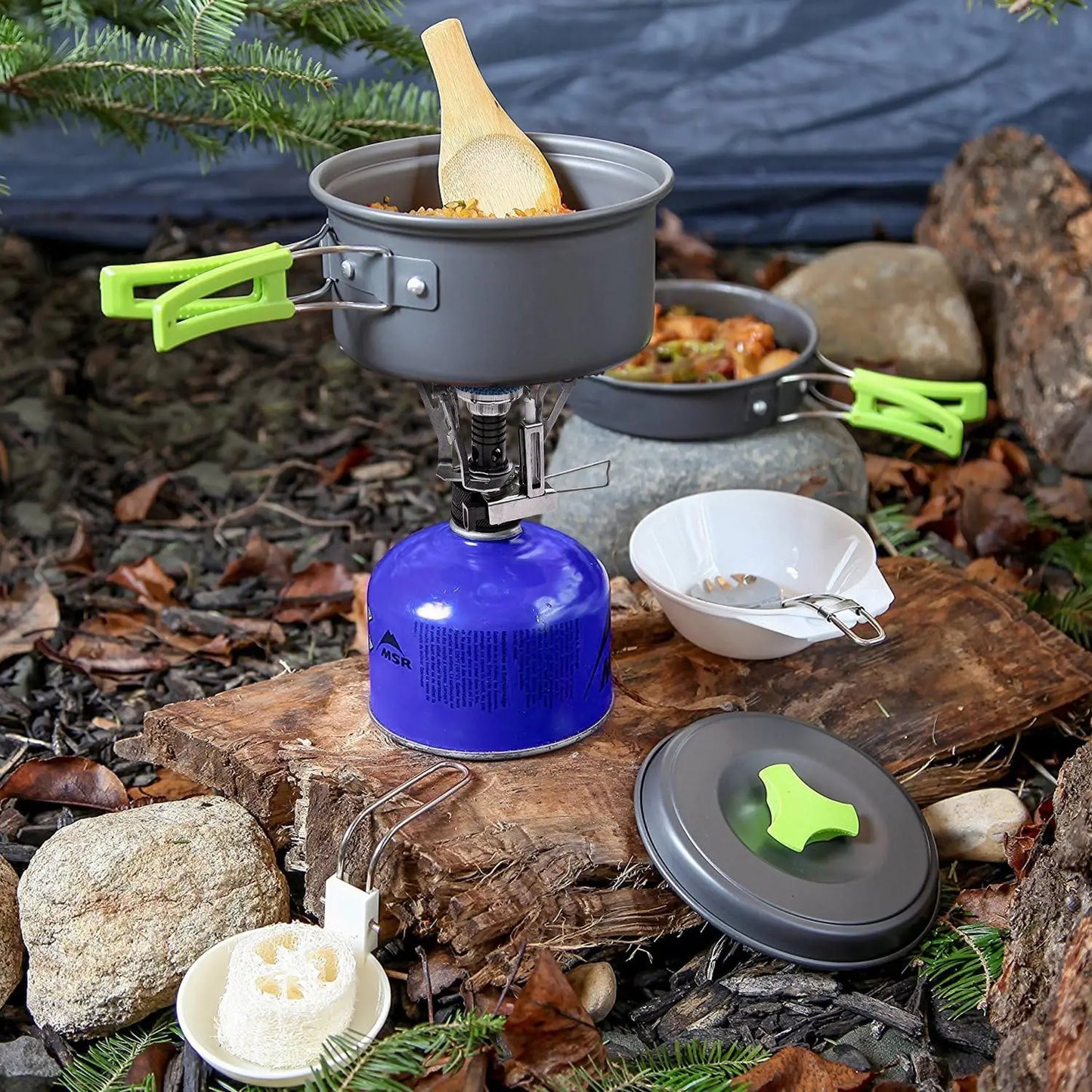 Camping Cookware Mess Kit for Backpacking Gear – Camping Cooking Set - Camping Pots and Pans Set - Backpacking Stove/Portable