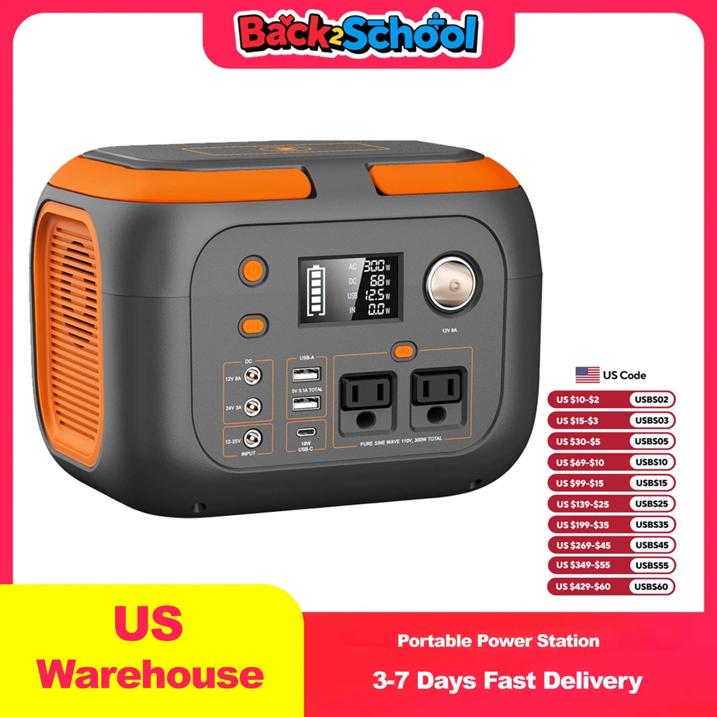 300W Portable Power Station 260Wh/70000mAh Outdoor Solar Generator 110V Outlet Solar Power Banks Camping Power Supply for Laptop