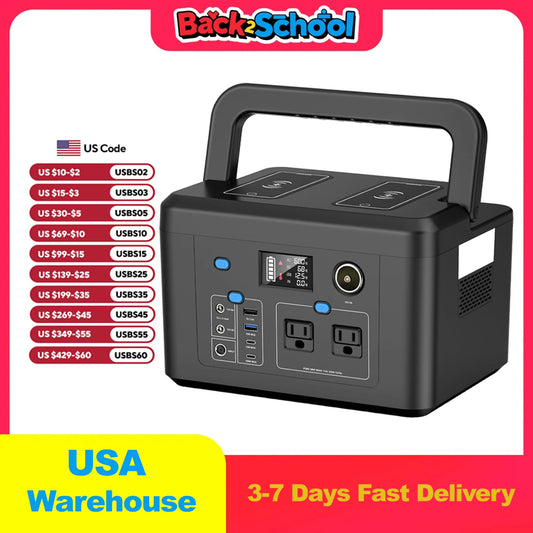 Powkey 600W Portable Power Station 296Wh Battery Backup with 2 Pure Sine Wave AC Outlets Solar Generator for Outdoor Camping RV