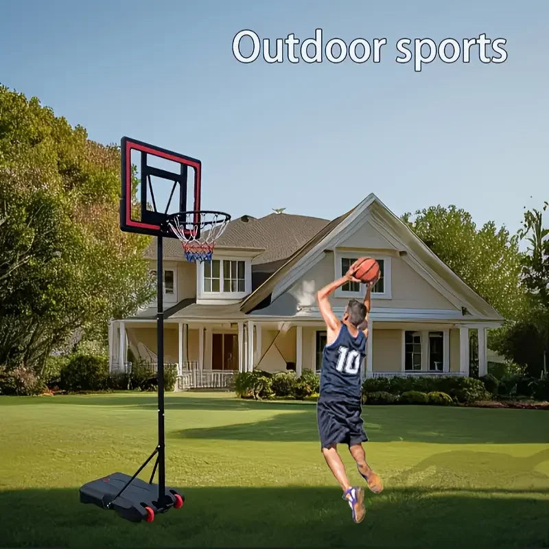 Adjustable Height 5.5-7" Basketball Stand with 44" Shatterproof Backboard - Portable Court System with Wheeled Base, Red