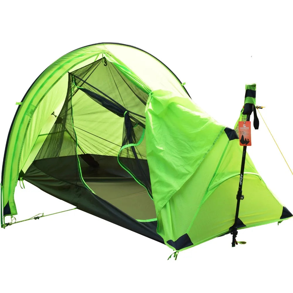 15D Double Layer One Men Single Person Tunnel Backpacking Tent 3 Season For Camping Hiking Travelling Ultralight Silicone Coated