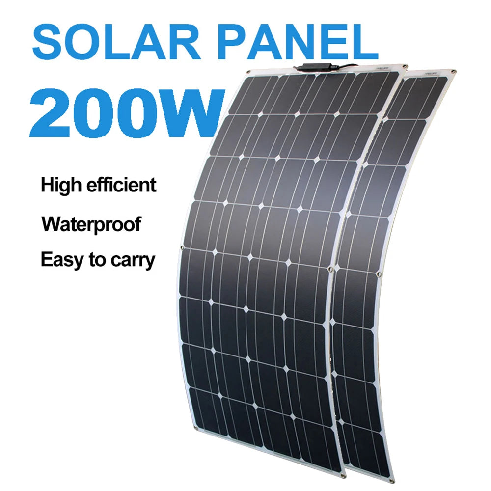 200W Flexible Solar Panel for Campervan Roof Shed 100W Photovoltaic Solar 12V Battery Charging Portable Green Energy Solution