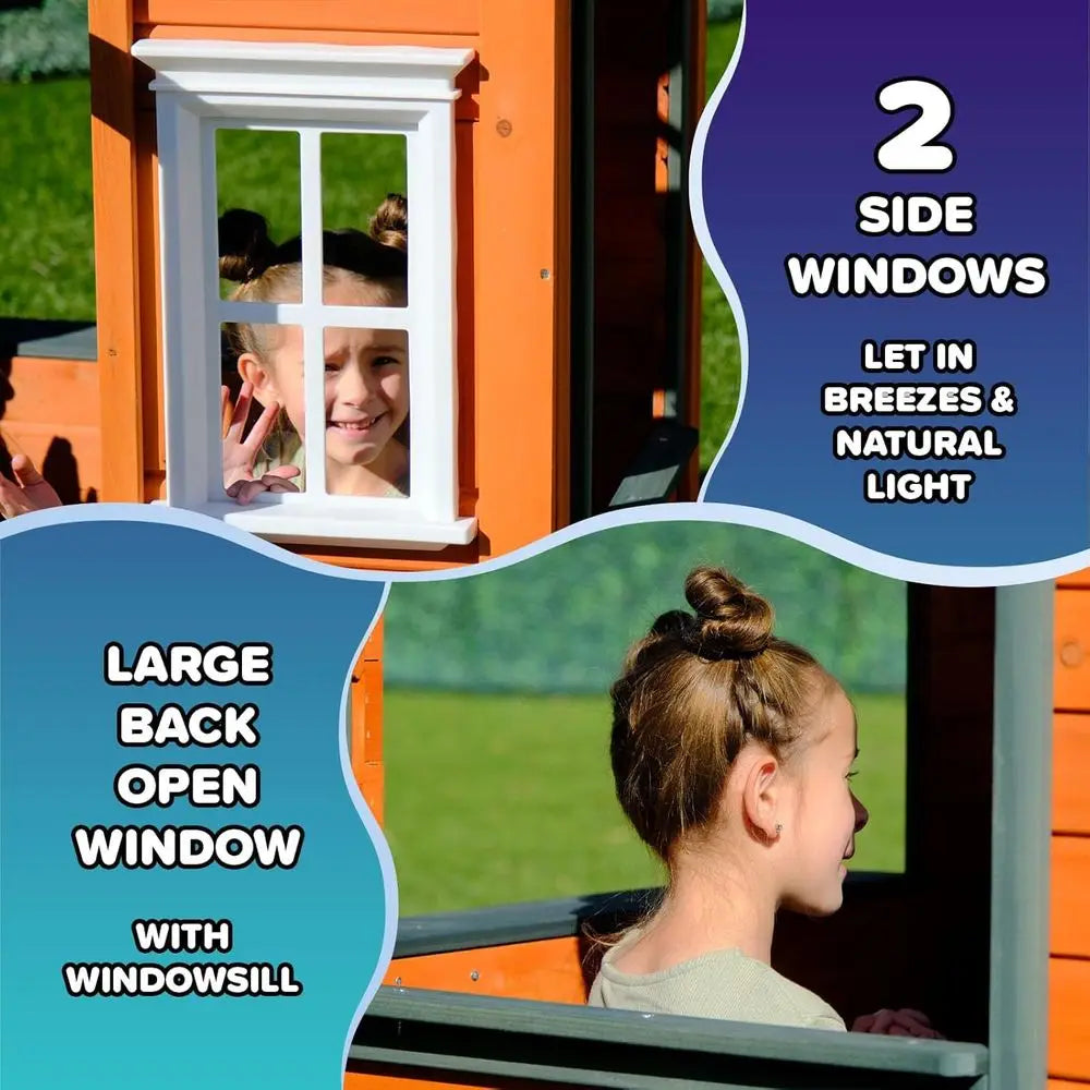 Sportspower Kids Wooden Playhouse: Pre-Cut, Stained, with Door, Open Layout, and Flower Pot Holders