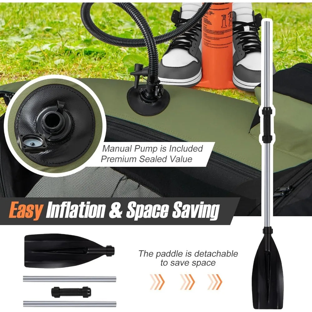 Fishing float tube, 350 lb inflatable fishing boat with paddle, pump, fin, portable backpack belly boat for adult fishing