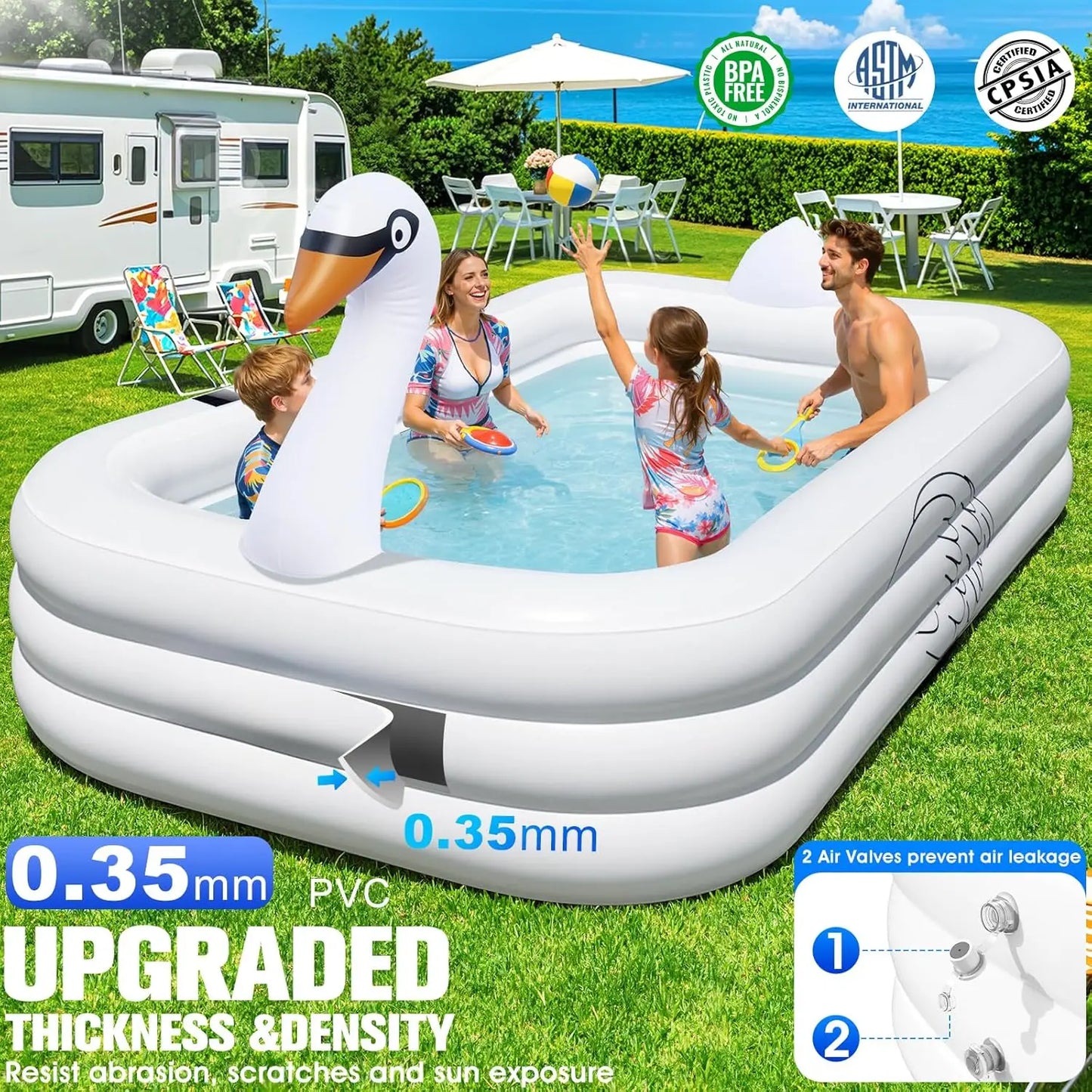 Blow Up Pools For Adults, Solar Swan Inflatable Pool With Lights, Inflatable Swimming Pool For Adults, Large Blow Up Pool For Ki
