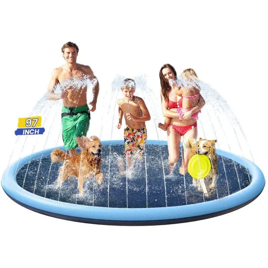 97inch Dog Splash Pad Non-SlipExtra Large Pet Dogs Cool Sprinkler Pool Heavy Duty XXL Splash Pads for Kiddie Baby Wading Pool S