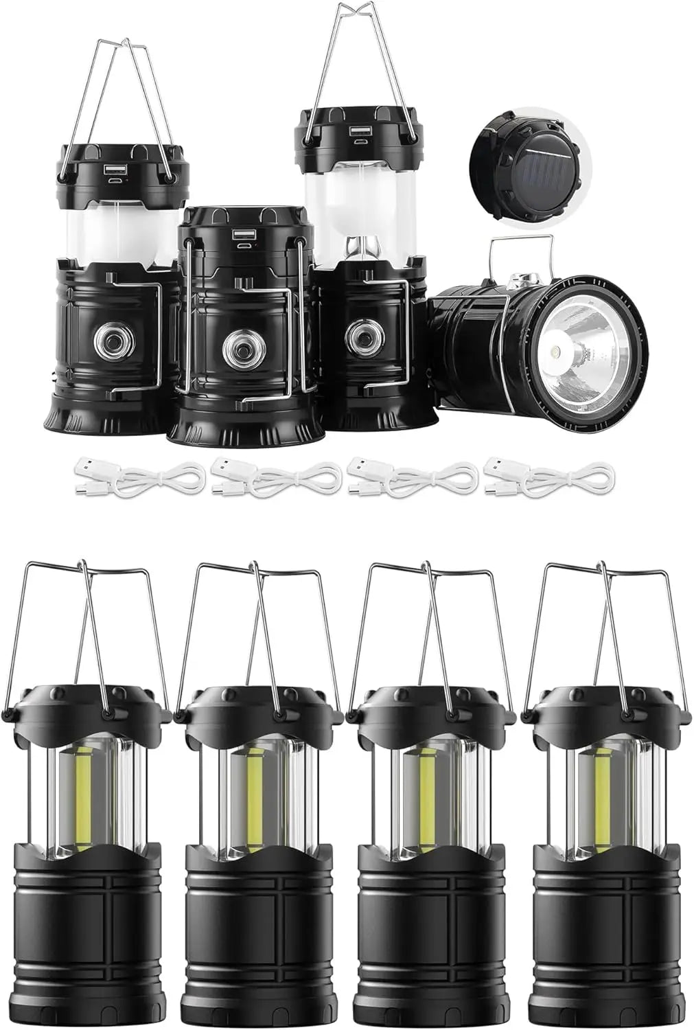 LED Solar Camping Lantern, USB Rechargeable Portable Hanging Light for Outdoor, Emergency, Home Use