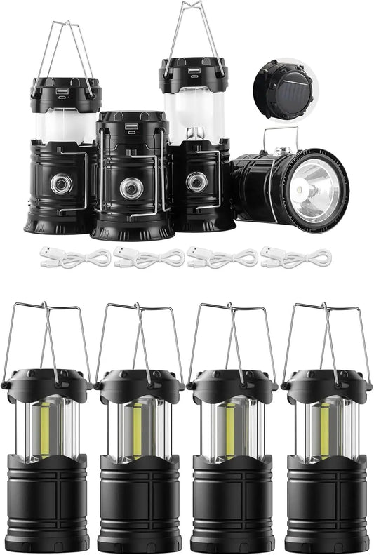 LED Solar Camping Lantern, USB Rechargeable Portable Hanging Light for Outdoor, Emergency, Home Use