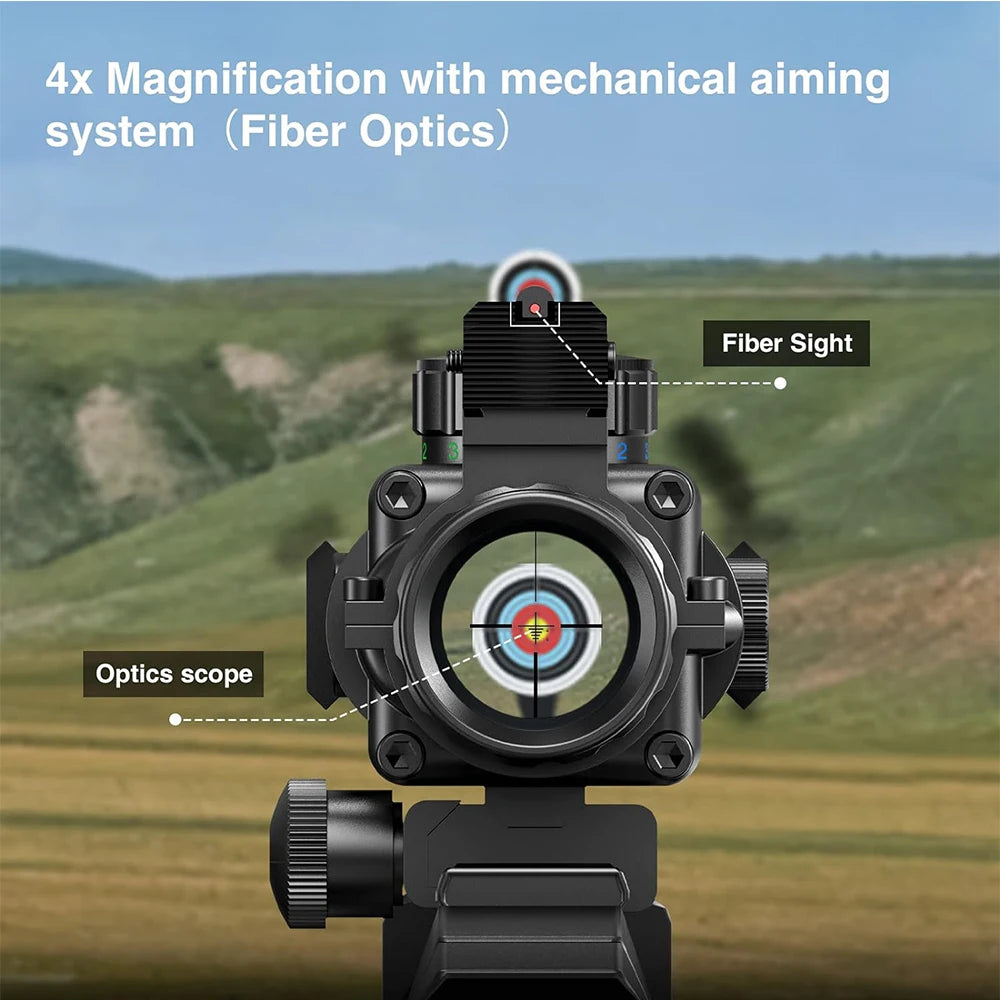 4x32 Tactical Riflescope with Fiber Optic Sight RGB Illuminated Reticle Prism Scope Hunting Gun Scopes with 20 mm Picatinny Rail