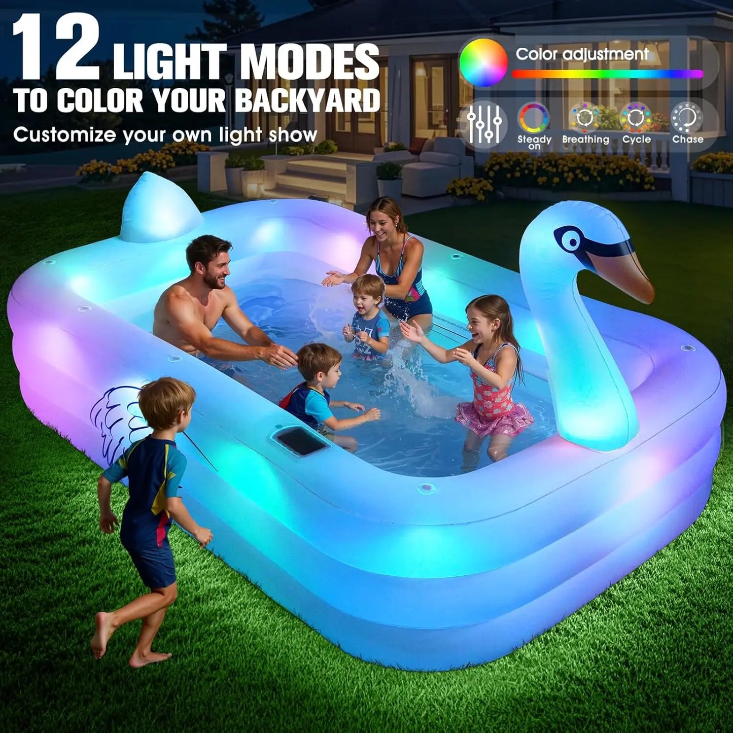 Blow Up Pools For Adults, Solar Swan Inflatable Pool With Lights, Inflatable Swimming Pool For Adults, Large Blow Up Pool For Ki