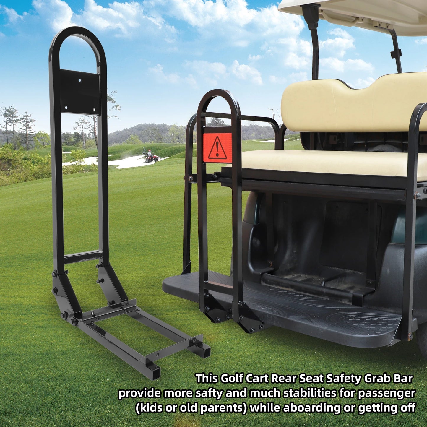 Roykaw Golf Cart No-Drilling Rear Seat Safety Grab Bar Fit for EZGO, Club Car, Yamaha, Golf Handrail Bar for Rear Seat Passenger