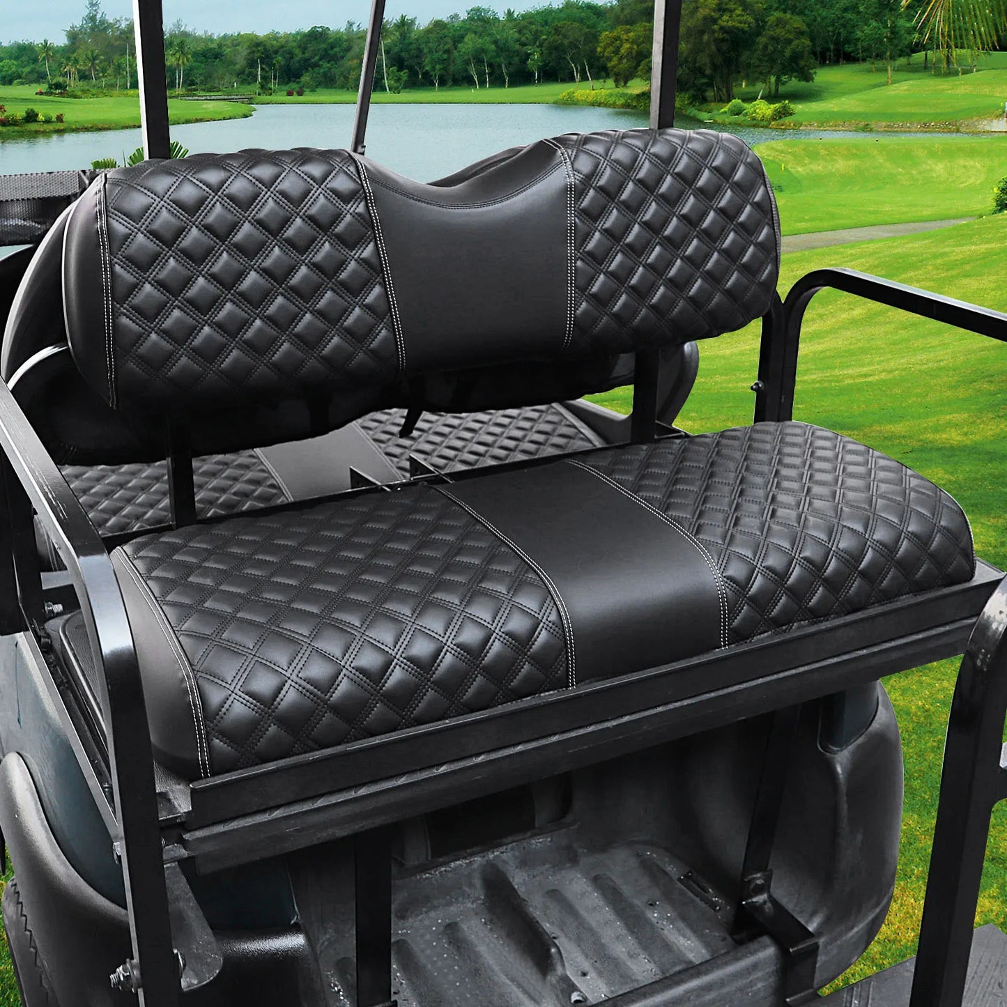 Roykaw Golf Cart Seat Covers Kit for Aftermarket Rear Seat, for Common Seat Cushion, Marine Grade Vinyl Material/Easy to Clean