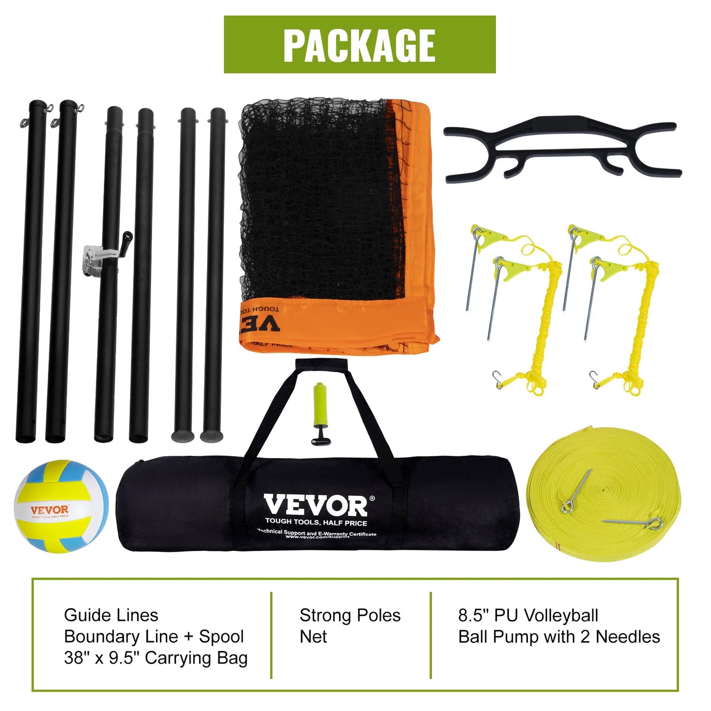 SucceBuy 1.25-1.75inch Outdoor Volleyball Net System Adjustable Height Aluminum Poles Volleyball Set with Pump Carrying Bag