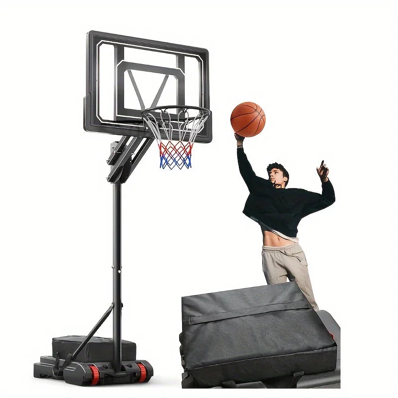 1 Basketball Hoop Outdoor 5.5-9.5 Feet Adjustable Height, 33 Inch Shatter Resistant Backboard, Portable Hoop Court System