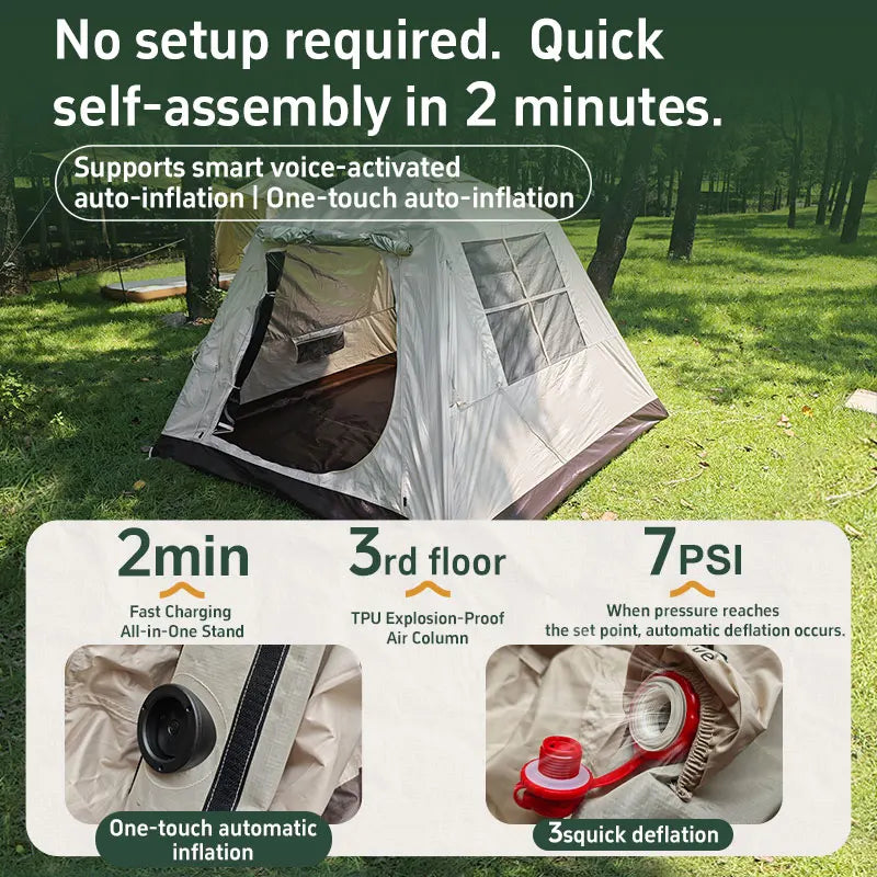 Family Tourist Inflatable Tent Outdoor Sunshade Windproof Stable Nature Hike Camping Tent Portable Overnight Camping Supplies