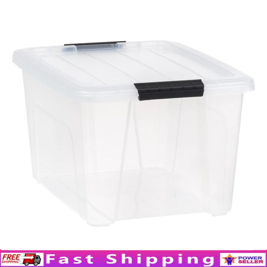 Stackable Plastic Storage Bins with Lids 32 Qt Durable Tote Containers Home Office Organization Clutter Control Ideal Seasonal