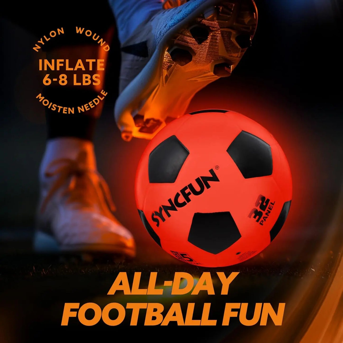 JOYFY Glow in The Dark Soccer Ball Light Up Soccer Night Sports Gear Gifts Games Red Glowing Ball  for Teen Boy Toys Gifts