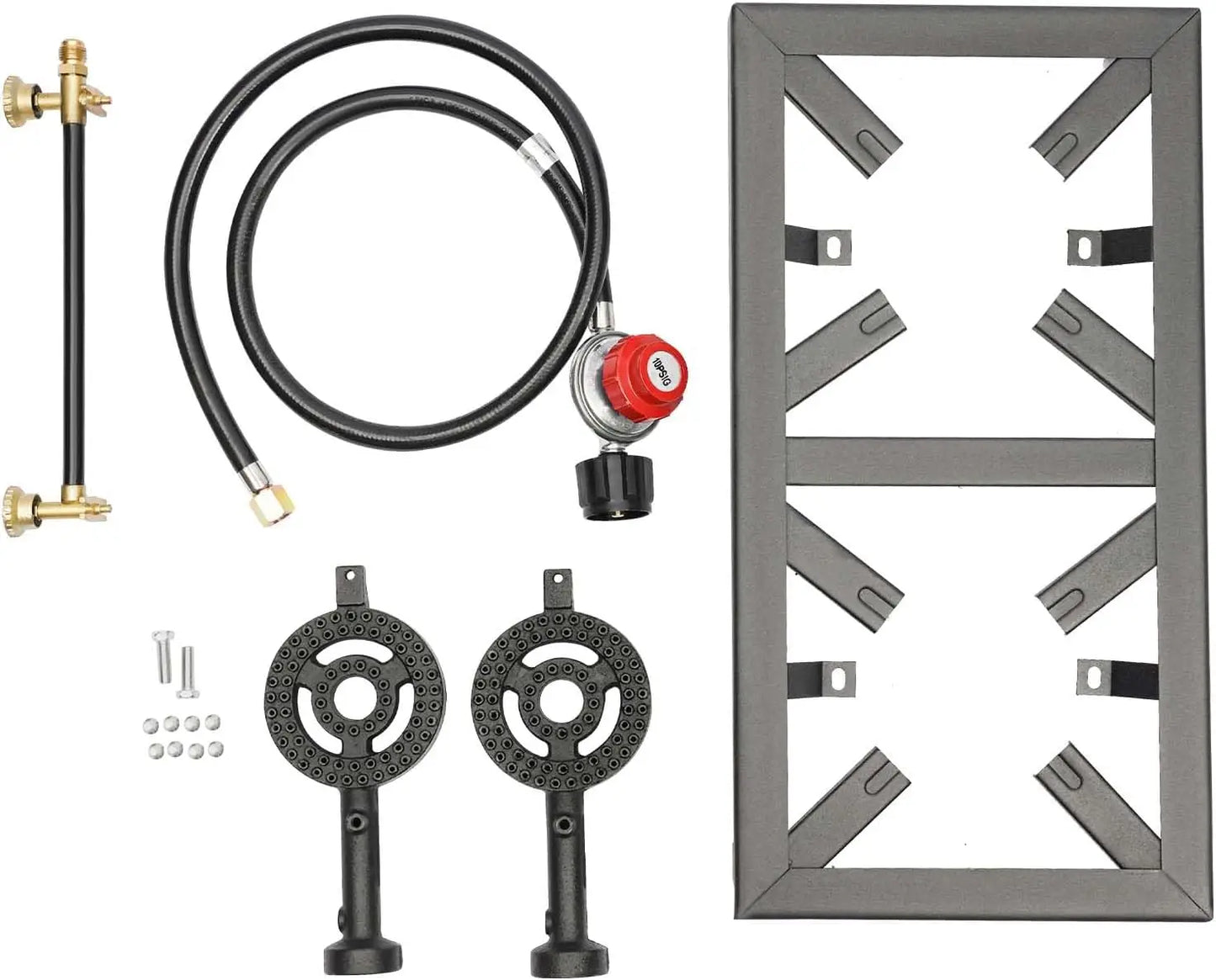 Portable Camp Stove, Propane Stove Burner, Cast Iron Double Burner LPG BBQ Cooker, Outdoor Camping Stove 2 Burners for Cooking