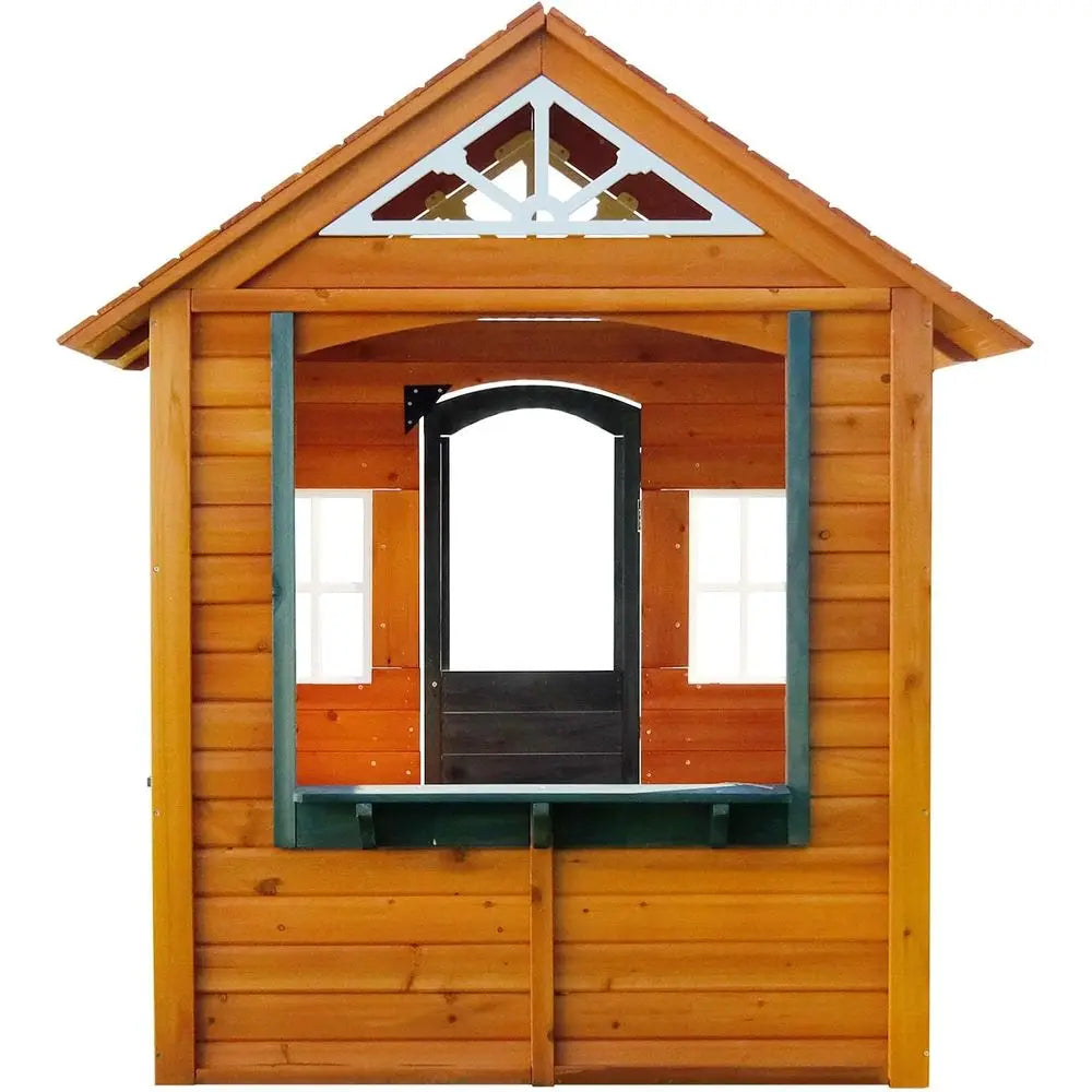 Sportspower Kids Wooden Playhouse: Pre-Cut, Stained, with Door, Open Layout, and Flower Pot Holders