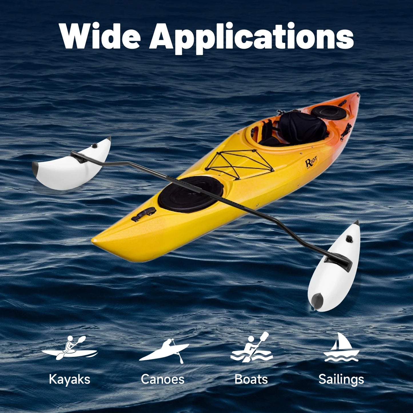2 Pvc Banana-Shaped Kayak Outrigger with Dual Valves, Portable Adjustable Sidekicks Kayak Stabilizers Outriggers Kits