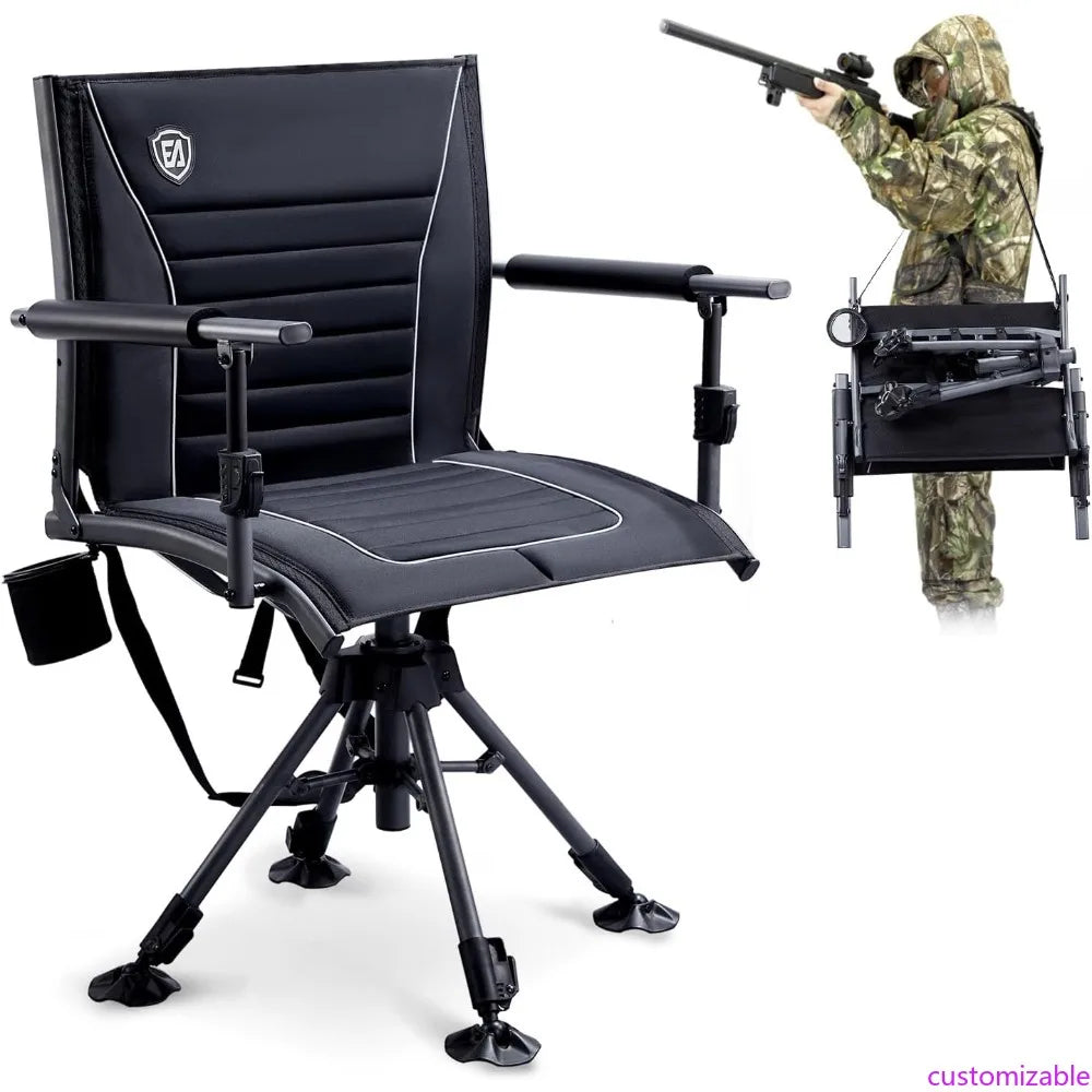 Customizable 360° Silent Swivel Hunting Chair for Blinds, Adjustable Folding Hunting Seats for Outdoor Activities, Fishing, Supp