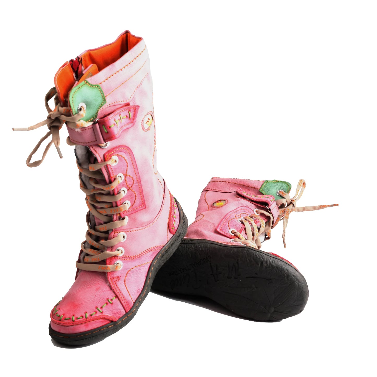 TMA EYES Long Warm Leather Women's Boots In Winter With Solid Color Hand Stitching