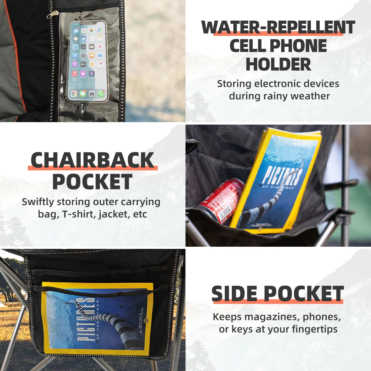 Tisetrail Oversized Camping Chair Folding Chair with Cooler Padded Outdoor Chairs Heavy Duty Support 500 LBS Black&Gray