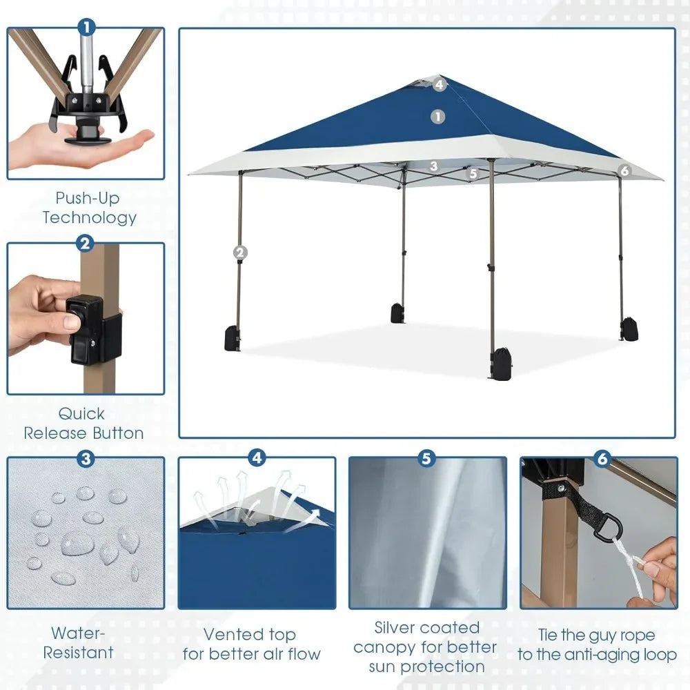 13x13 Instant Easy Pop Up Canopy,Portable Commercial Gazebo Camping Gazebo Tent Shelter with Wheeled Roller Carry Bag, Bonus We